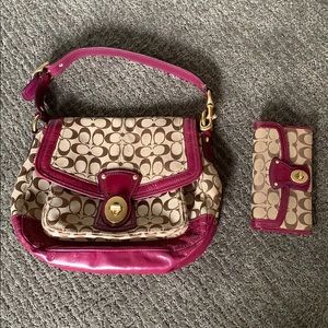 Coach Purse & Wallet, Plum Accents